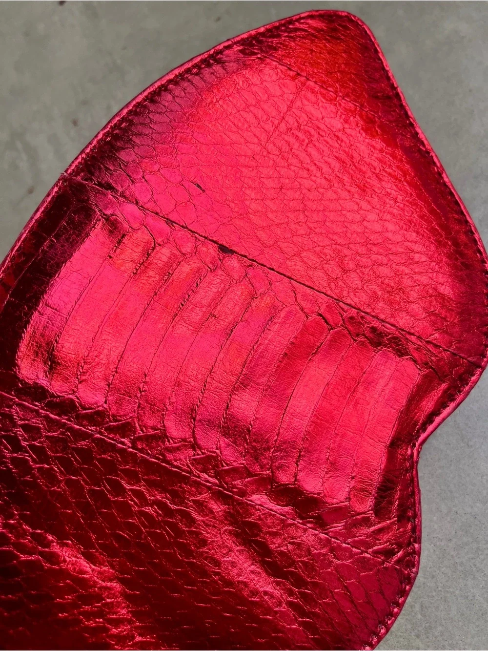 Lulu Guinness Metallic Red Croc/Snake Skin Lips Clutch Bag + Dustbag